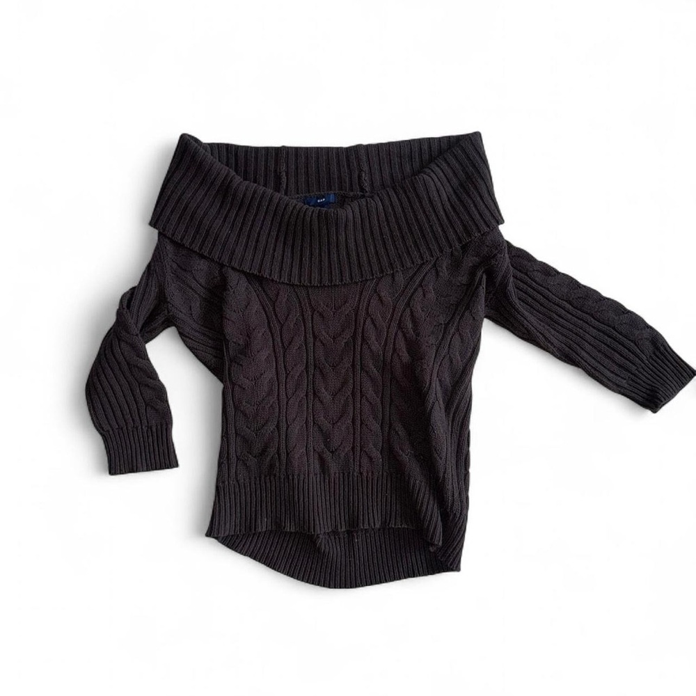 Y2K chocolate brown gap off the shoulder cable knit sweater